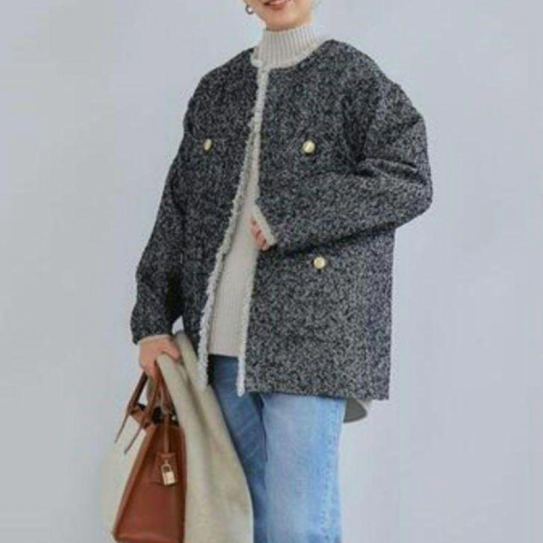 グリーンレーベルリラクシング ツイードノーカラージャケット38