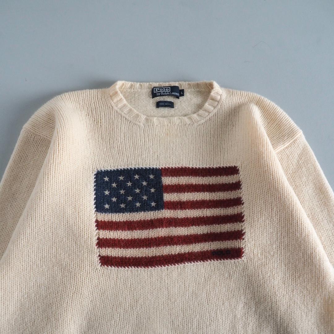 ラルフローレン　ウール１００％　ニット　セーター　アイボリー　星条旗