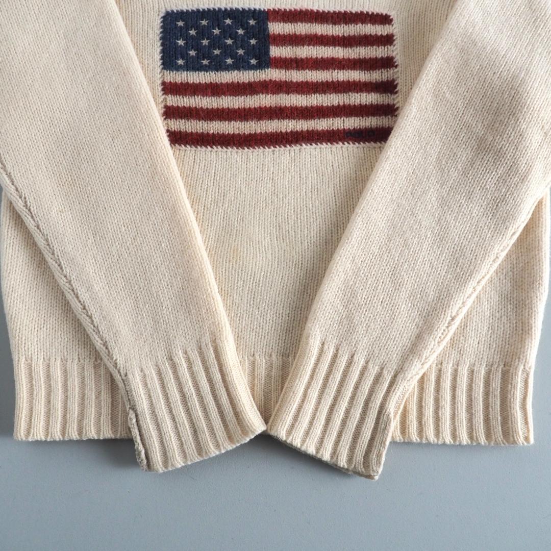 ラルフローレン　ウール１００％　ニット　セーター　アイボリー　星条旗