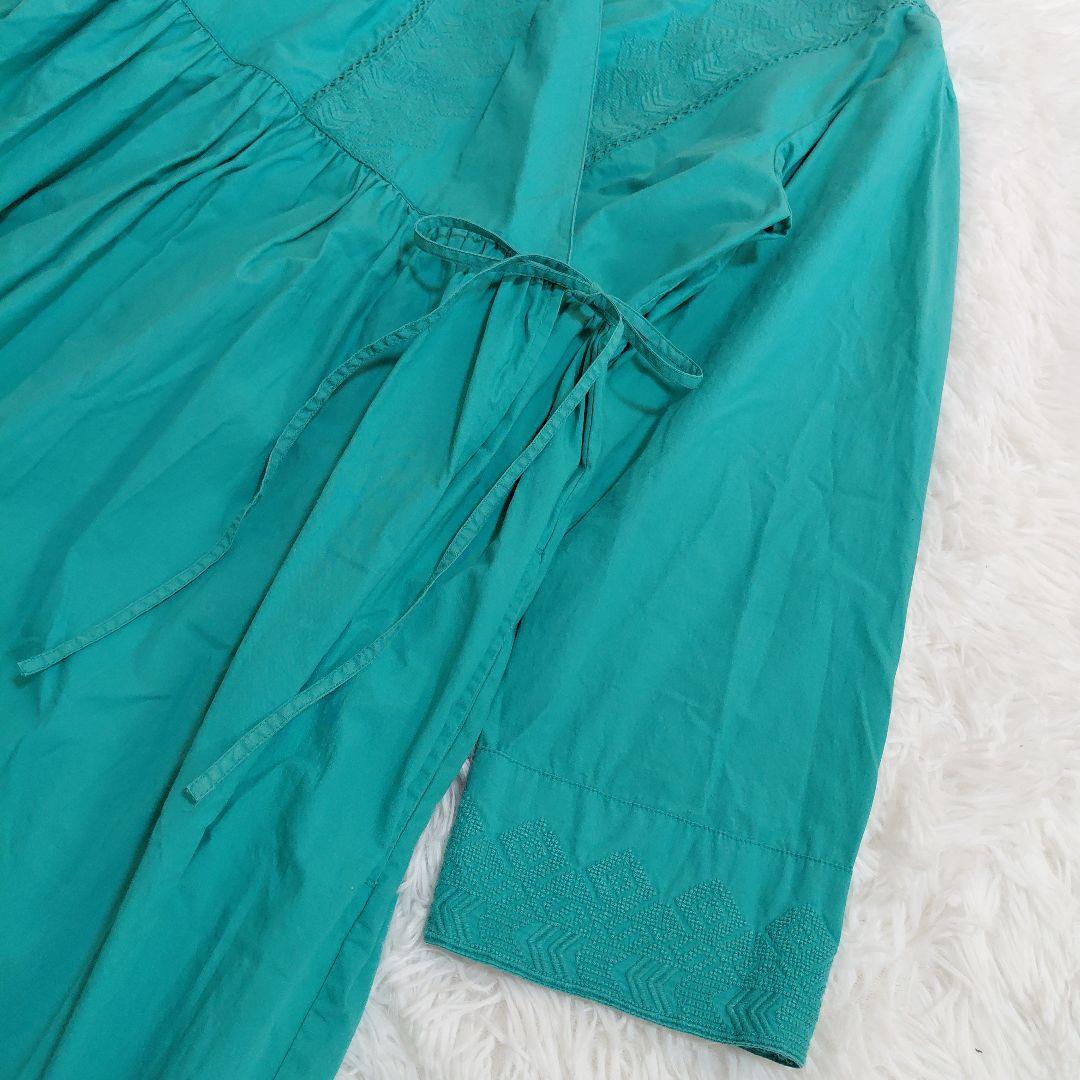 美品✨ヌキテパ　ワンピース　カシュクール 刺繍　ロング丈　ターコイズ