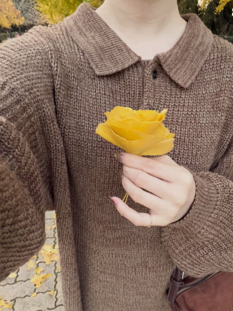 新品☆OLUN ニットポロワンピース ブラウン S オルン きりまる