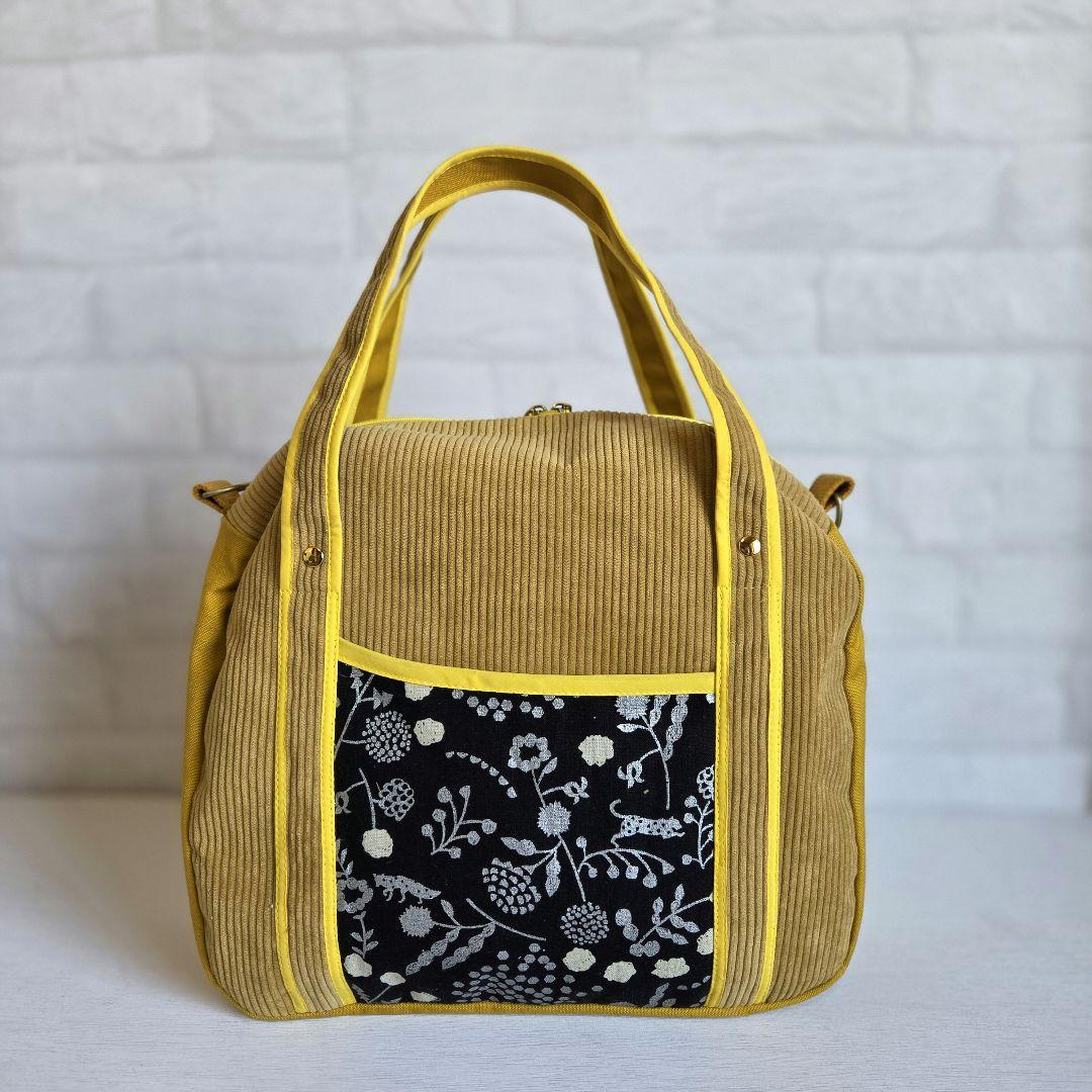 JUNE様　丸型ボストンバッグ　コーディロイ　　ハンドメイド