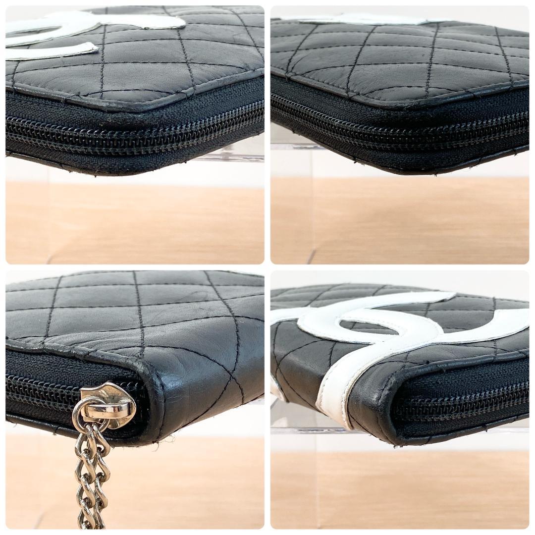 シャネル 長財布 ラウンドファスナー カンボンライン ココマーク ブラック 黒