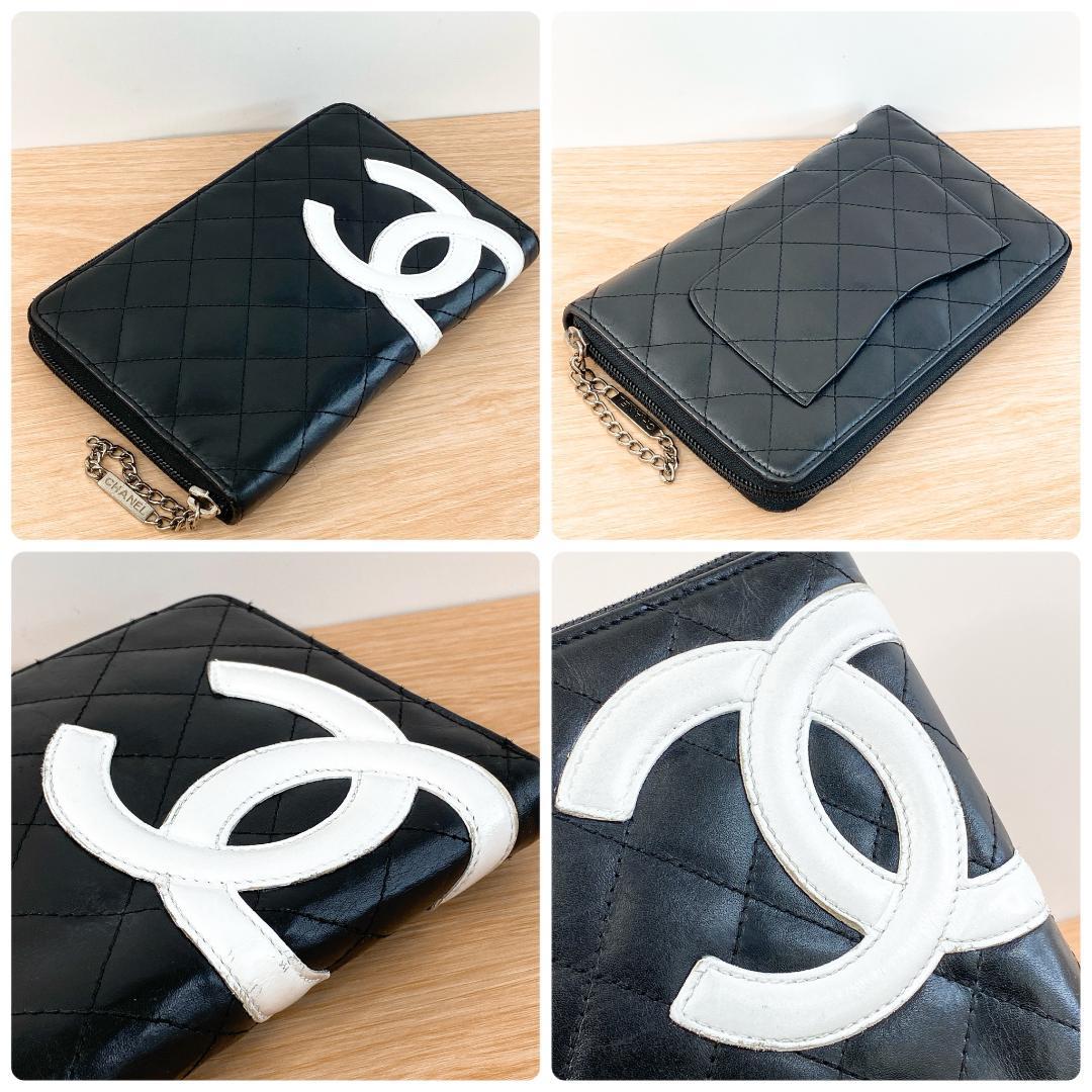 シャネル 長財布 ラウンドファスナー カンボンライン ココマーク ブラック 黒