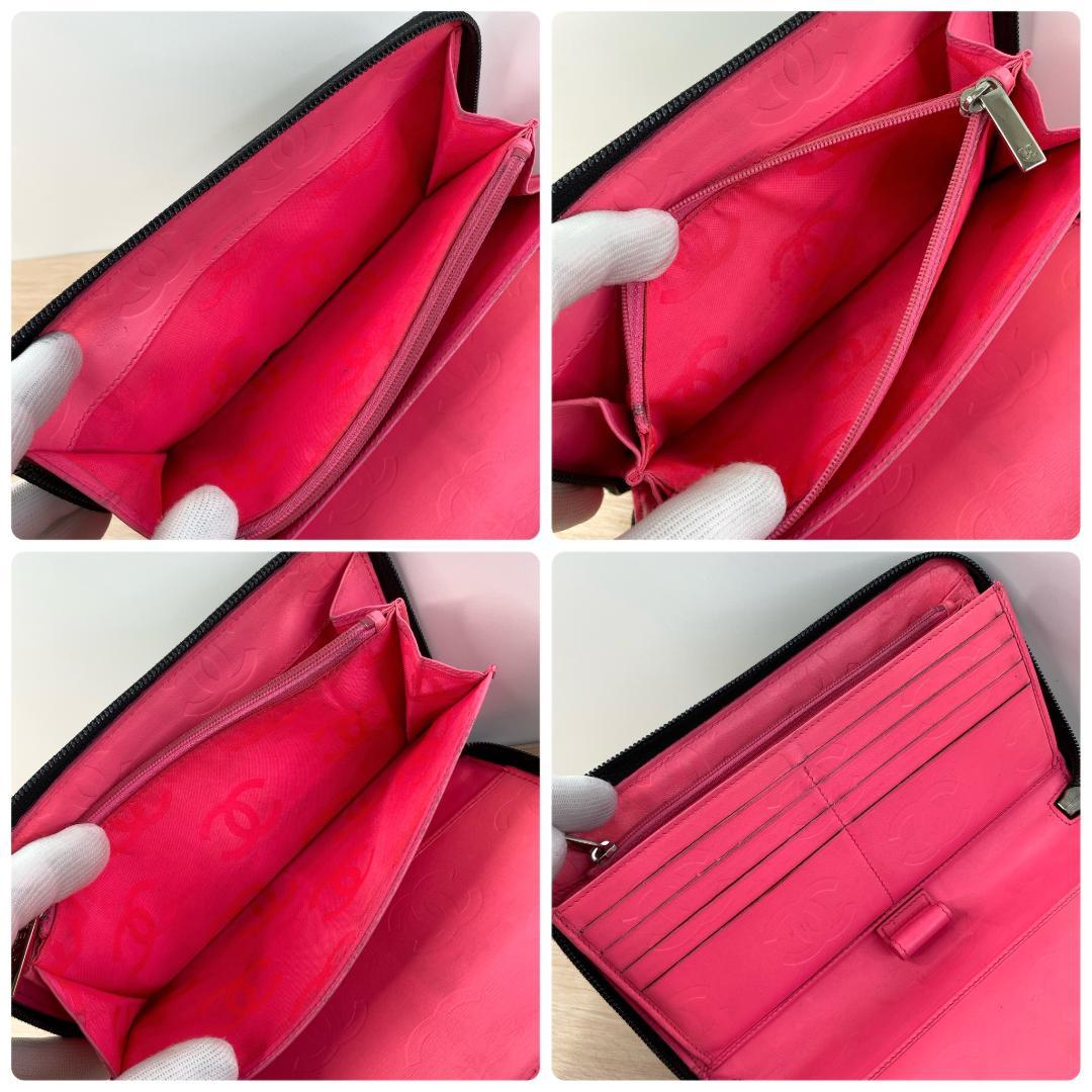 シャネル 長財布 ラウンドファスナー カンボンライン ココマーク ブラック 黒