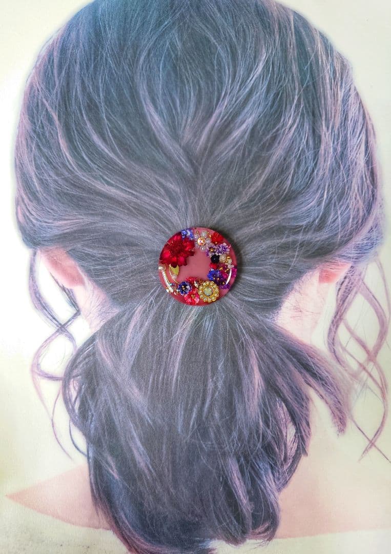 レジン　ドライフラワー　ヘアゴム　ブローチ　ポニーフック　No.238