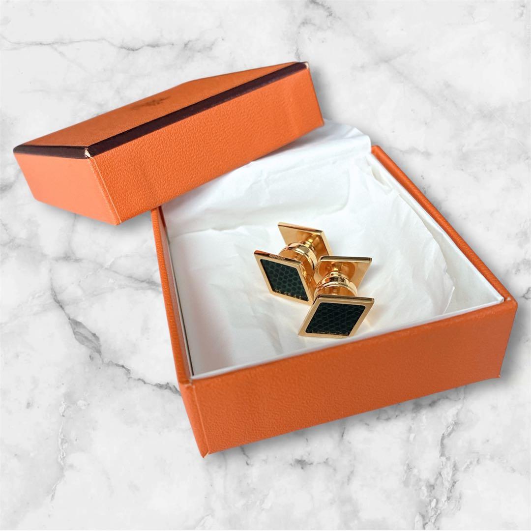 エルメス HERMES カフス カフスリンクス カフスボタン リザード 極美品
