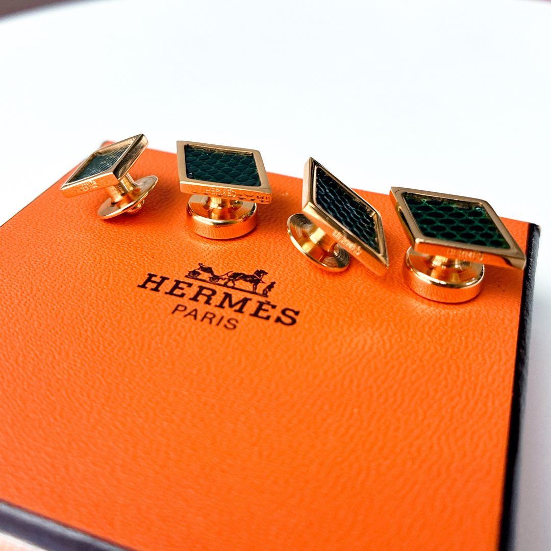 エルメス HERMES カフス カフスリンクス カフスボタン リザード 極美品