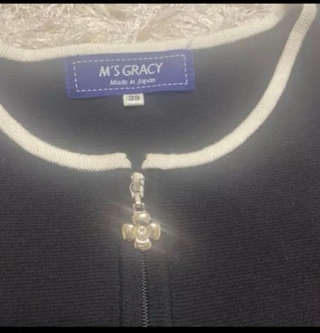 M'S GRACY 黒 長袖カーディガン リボン付き