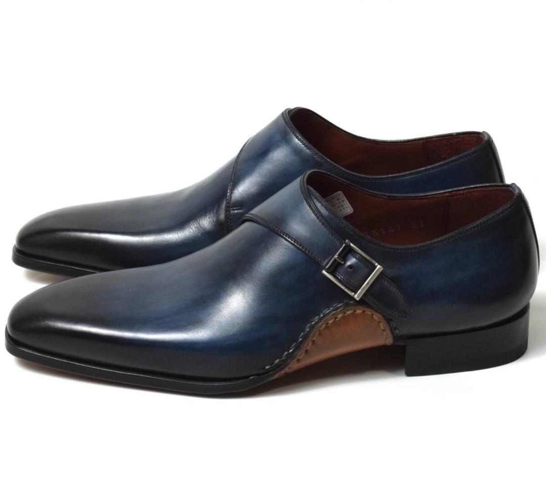 未使用 マグナーニ オパンケ モンクストラップ シューズ 37 ダークブルー