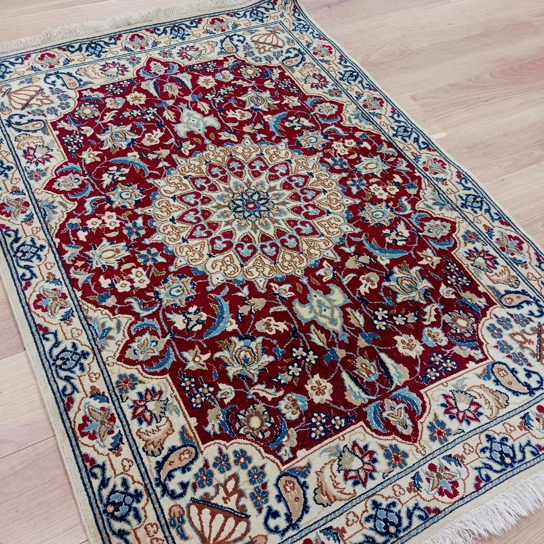 専用Y2000 ペルシャ絨毯 イラン ナイン産 ウール 手織り 127×90㎝