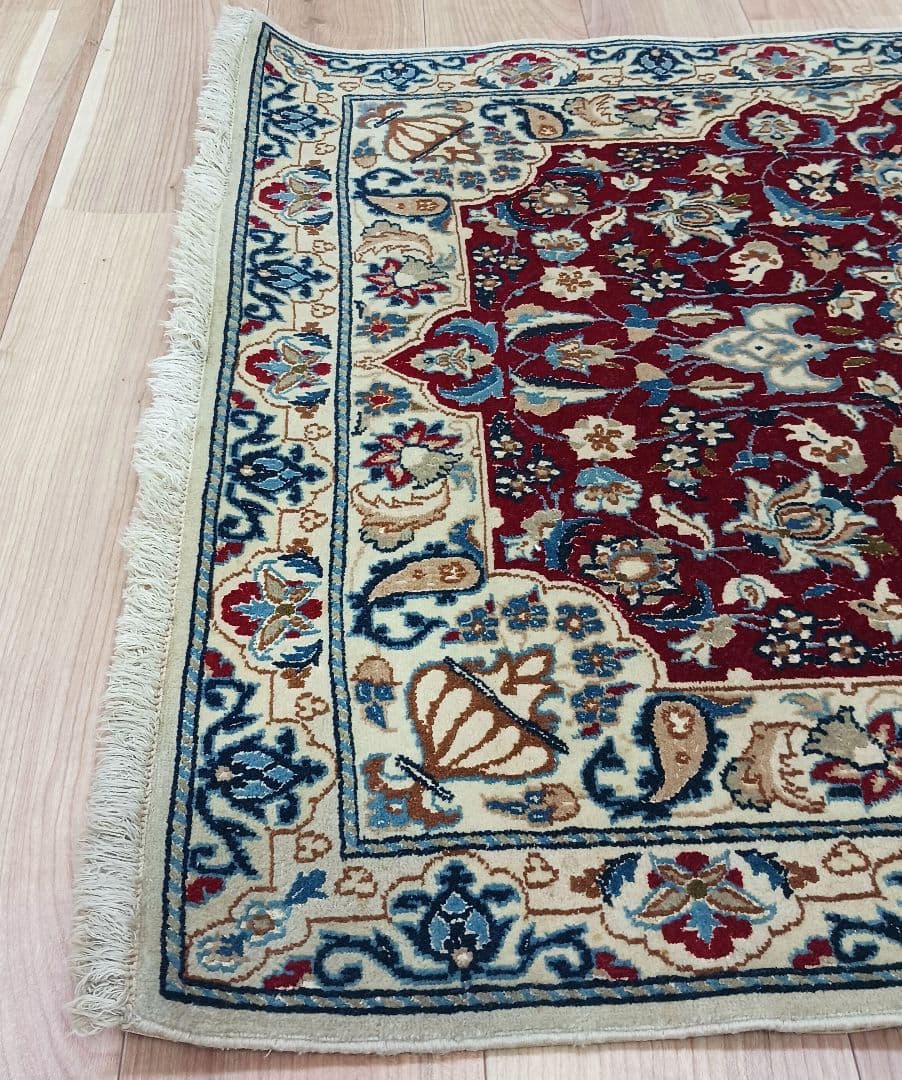 専用Y2000 ペルシャ絨毯 イラン ナイン産 ウール 手織り 127×90㎝