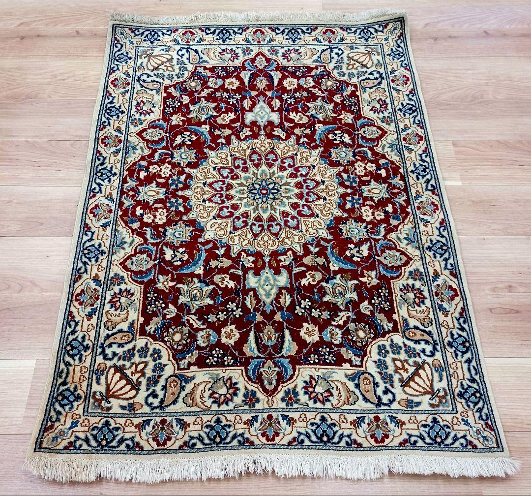 専用Y2000 ペルシャ絨毯 イラン ナイン産 ウール 手織り 127×90㎝