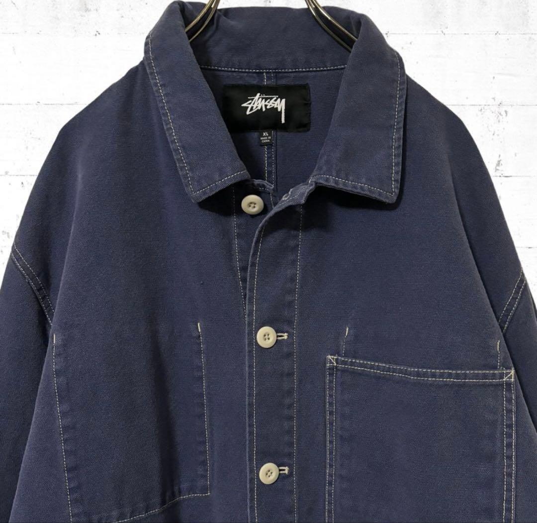 stussy ショップコート　カバーオールジャケット　ロゴ入り　XLサイズ