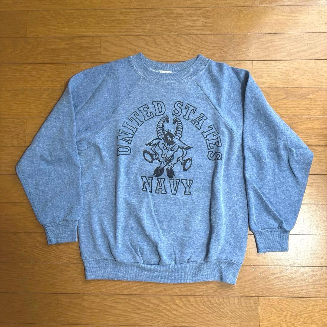 レア 70s SPORTSWEAR スウェット NAVY 両面3段プリント 美品