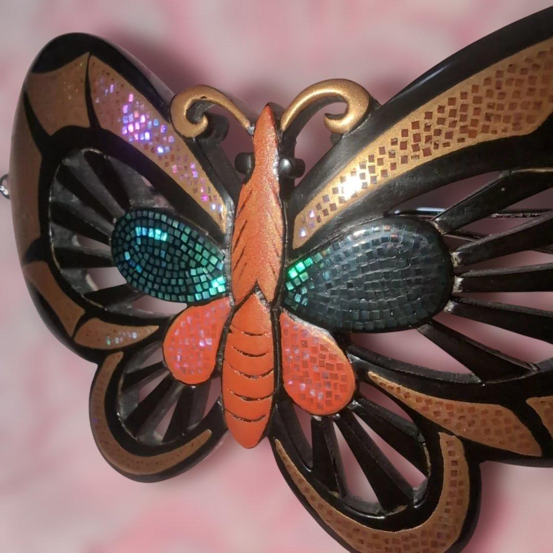 本鼈甲蒔絵螺鈿蝶モチーフ髪留め