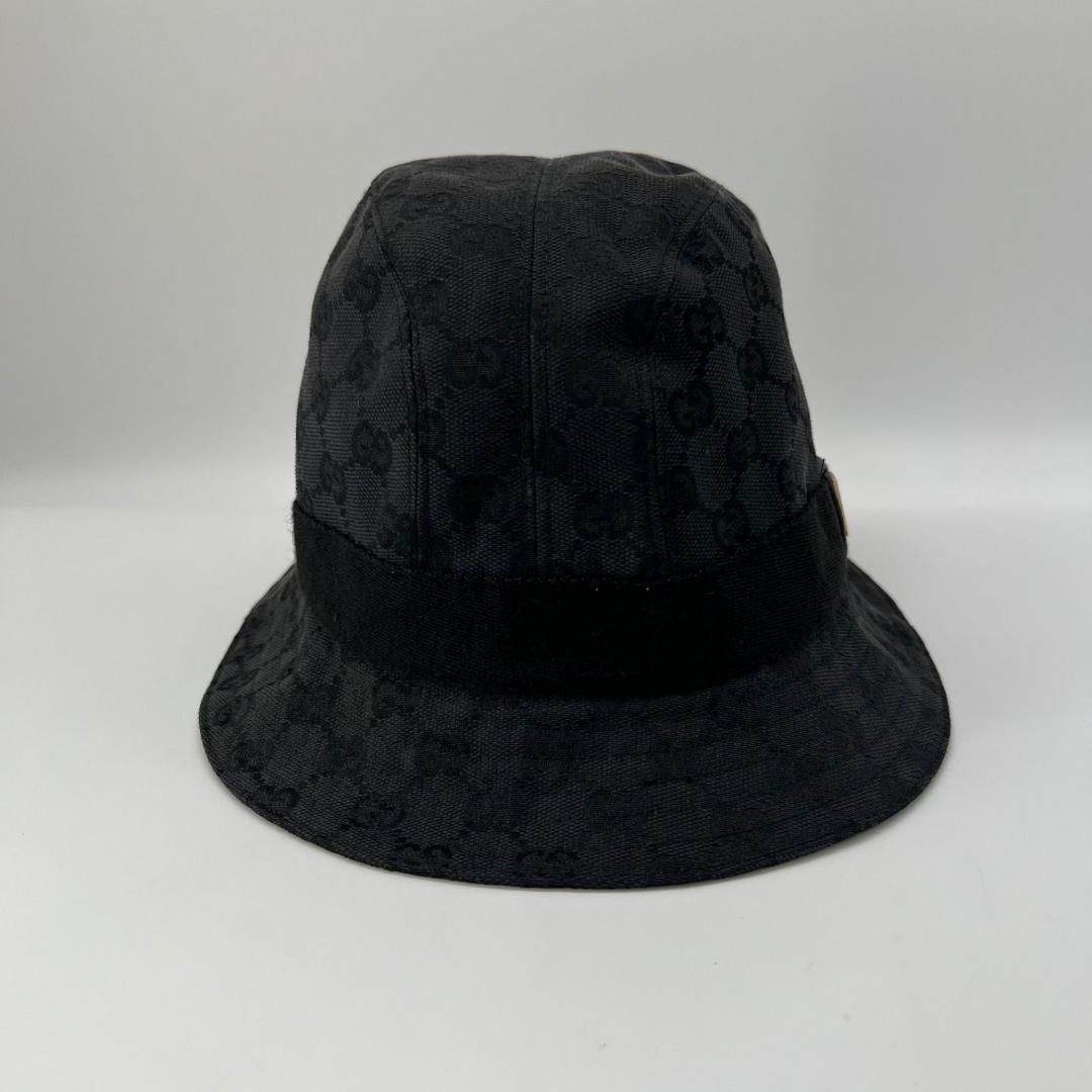良品✨GUCCI GGキャンバス ロゴプレート バケットハット 帽子 サイズL