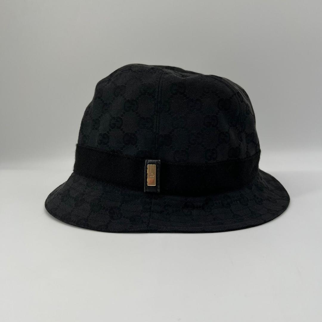 良品✨GUCCI GGキャンバス ロゴプレート バケットハット 帽子 サイズL