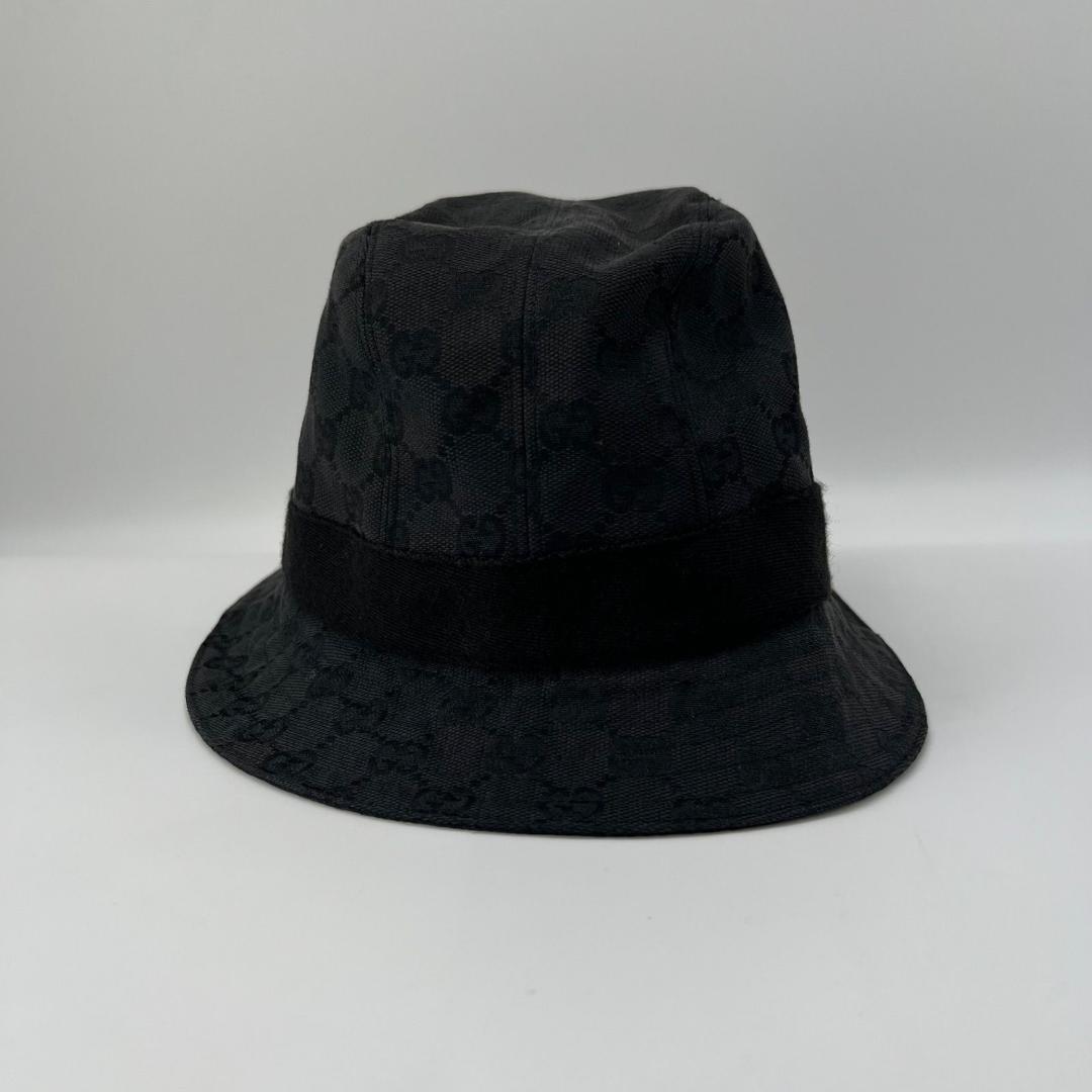良品✨GUCCI GGキャンバス ロゴプレート バケットハット 帽子 サイズL