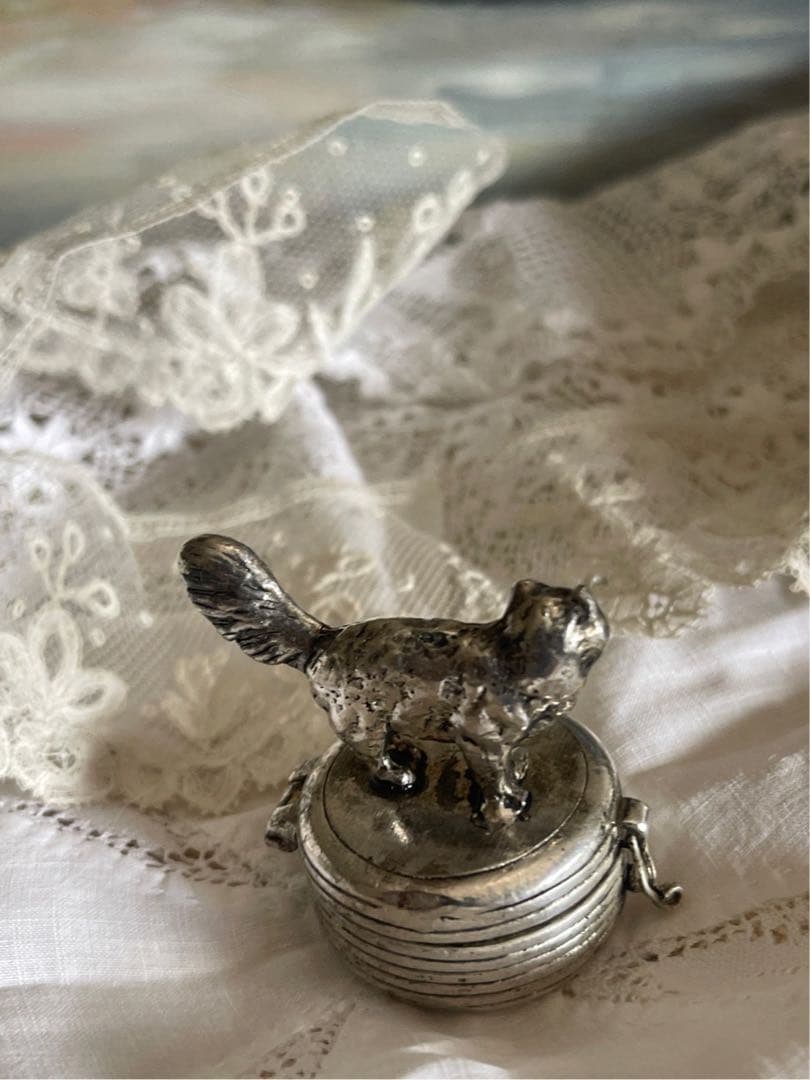 【き9】20 フランス　アンティーク　猫　小物入れ　蚤の市