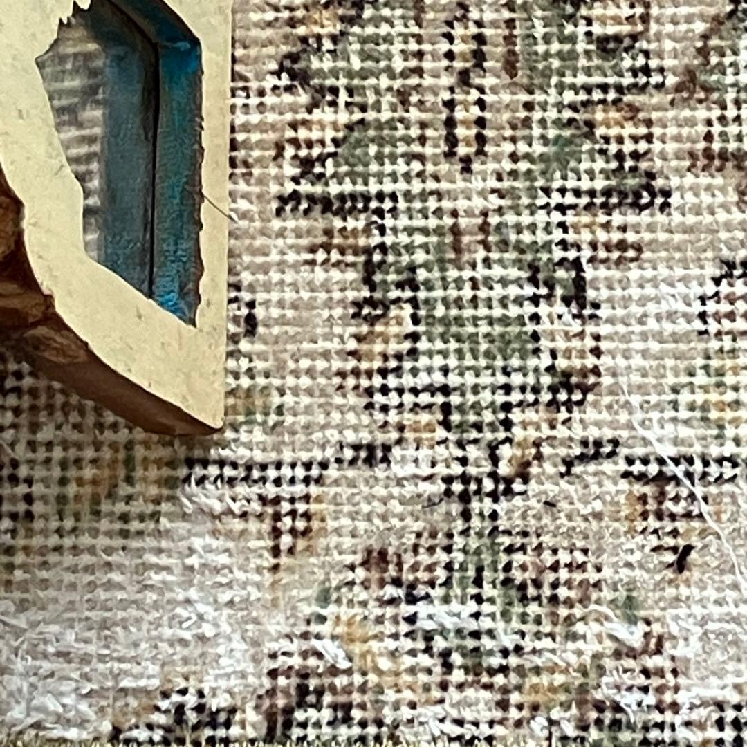 ミルキーベージュ50×100✳︎淡グリーンフラワー　ココア　トルコヴィンテージラグ