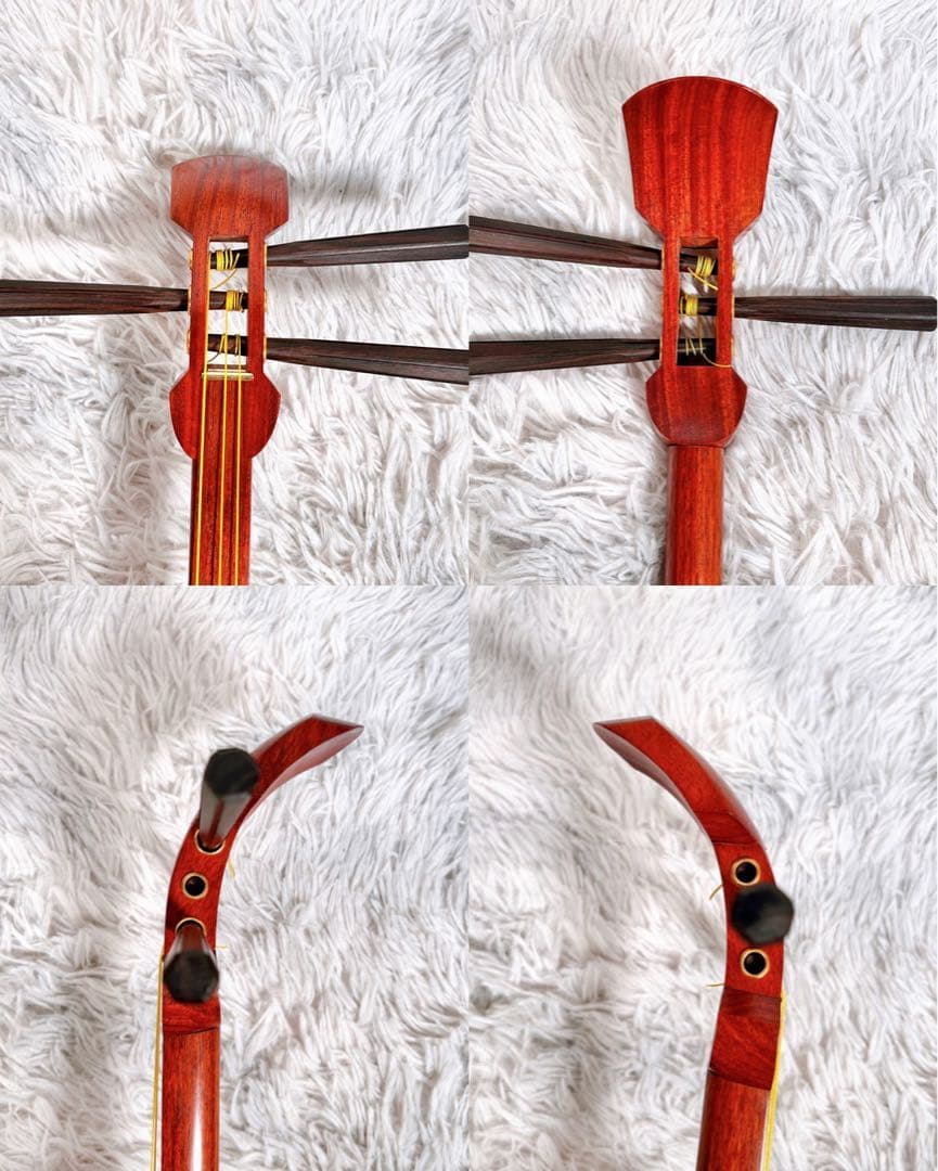 【新品弦張替え済み】小胡弓　花梨　本皮　皮破れなし　弓付き　和楽器