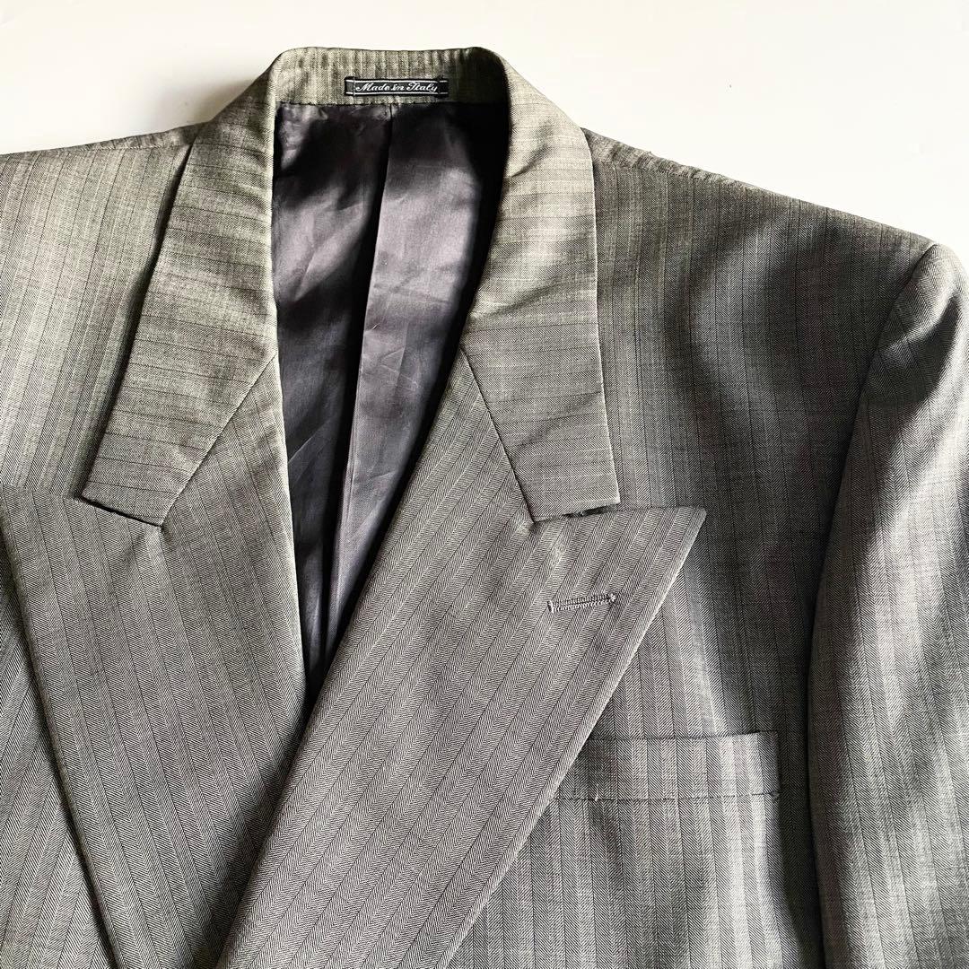 し*ー様 ジャンニヴェルサーチ ヘリンボーンST ダブルスーツ 48 美品 ヴィ