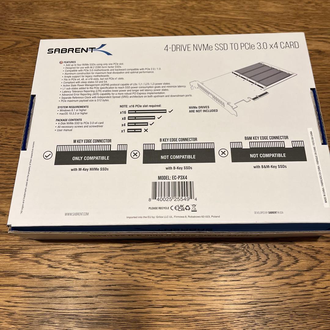 Sabrent 4xM.2 NVMe SSD-PCIe 3.0 x4 変換カード