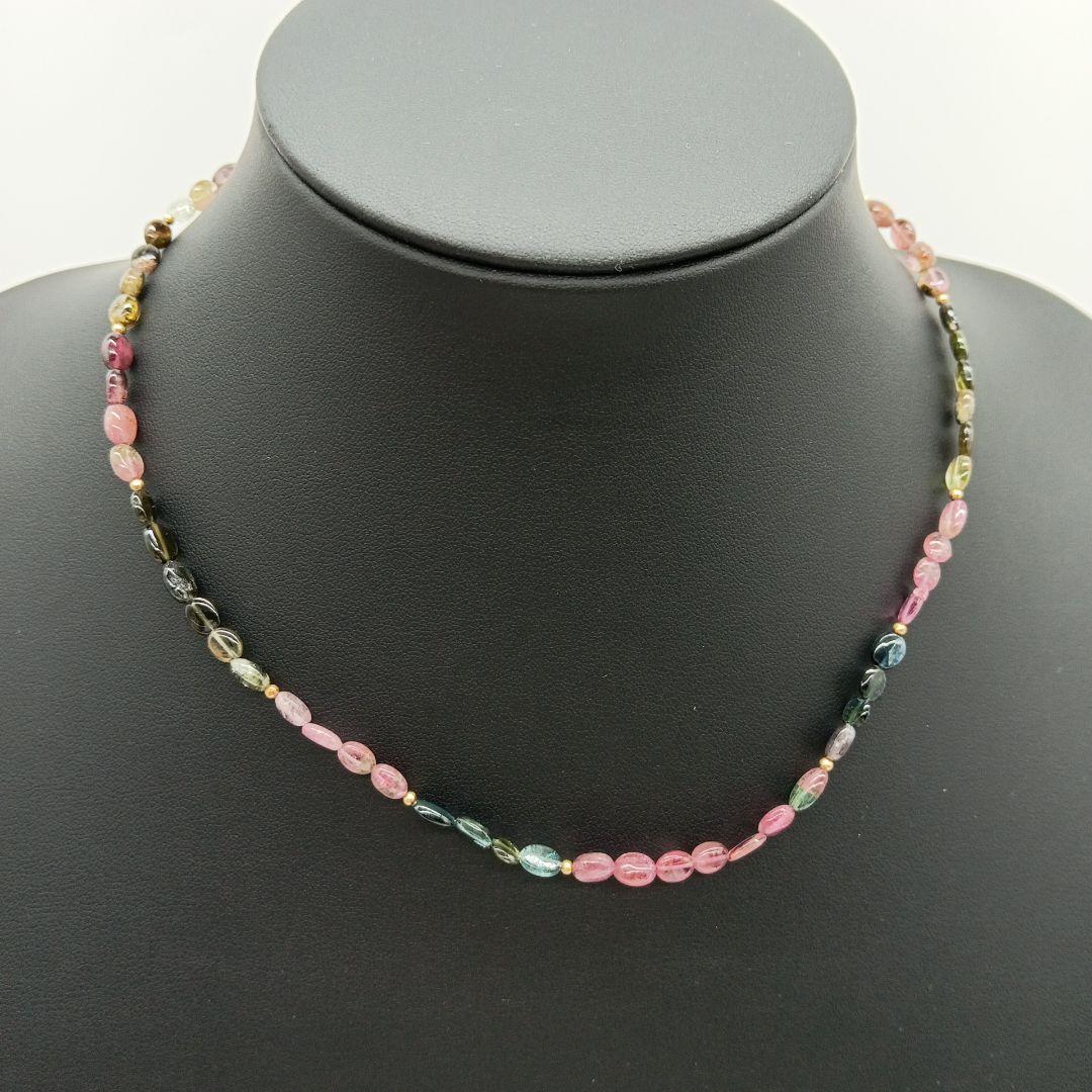 2-2483 K18 天然石 トルマリン ネックレス