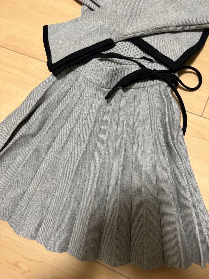 Darich ウエストオープンリボンデザインニットミニワンピース GRY