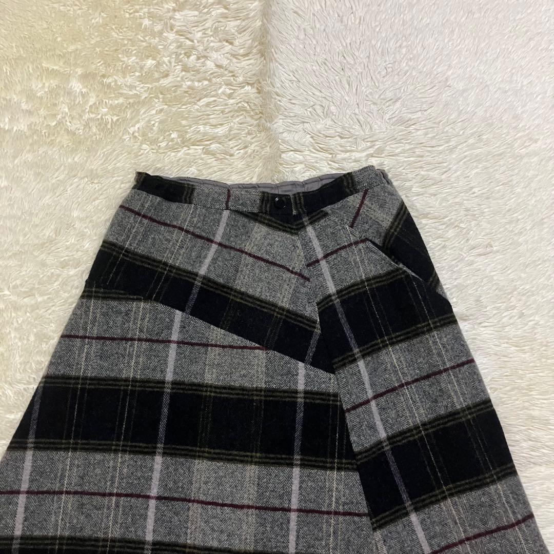 ワイズ　チェック　アシンメトリー　サルエル　パンツ