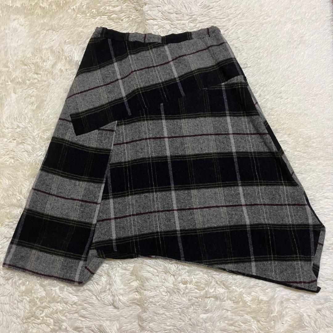 ワイズ　チェック　アシンメトリー　サルエル　パンツ