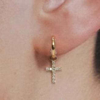 18金【フープ+クロスピアス 天然ダイヤモンド0.1ct】2way 新品！