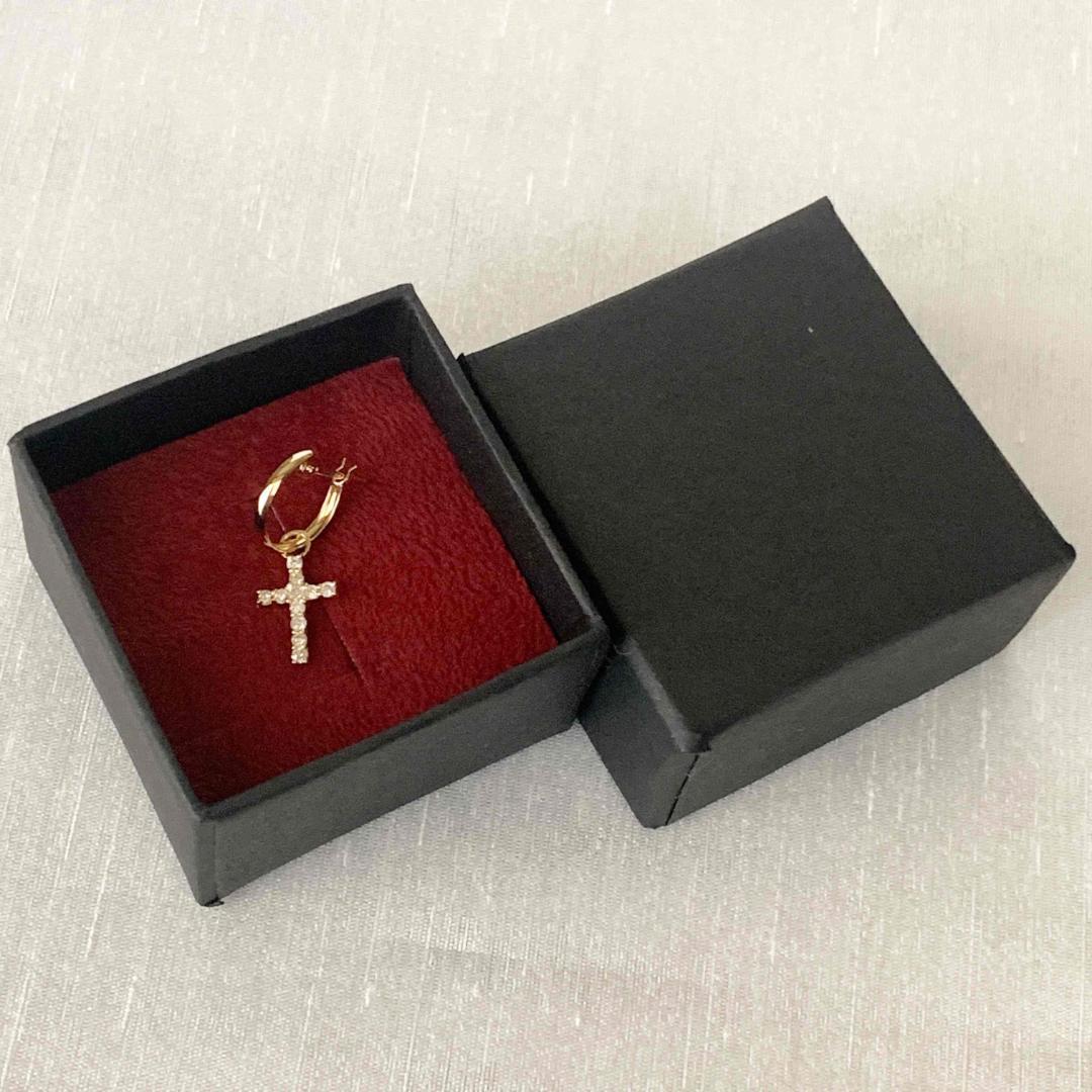 18金【フープ+クロスピアス 天然ダイヤモンド0.1ct】2way 新品！