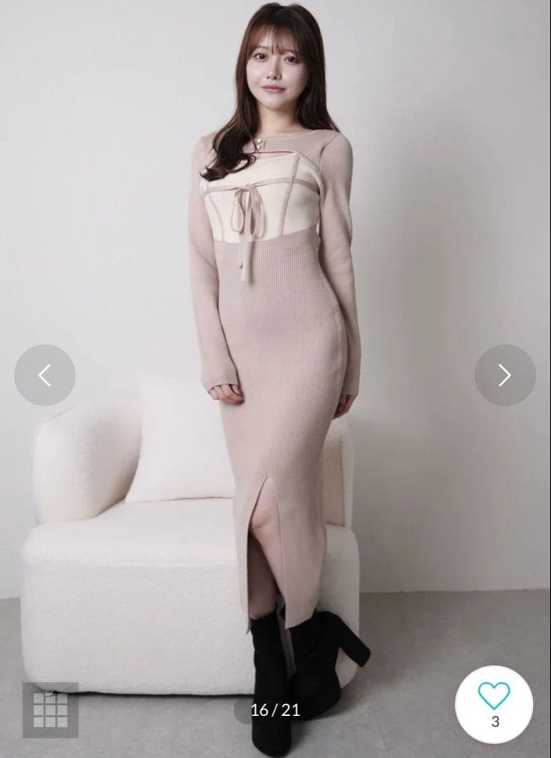 lip serviceデコルテオープンバイカラーリボンニットワンピース