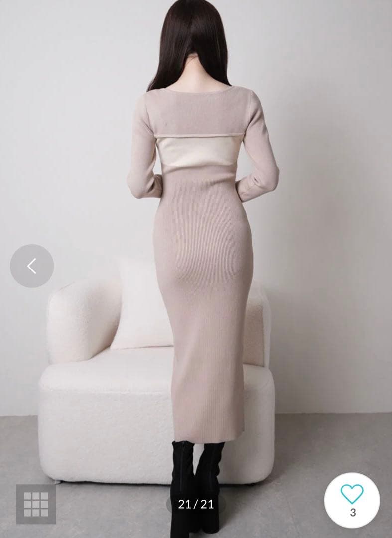 lip serviceデコルテオープンバイカラーリボンニットワンピース