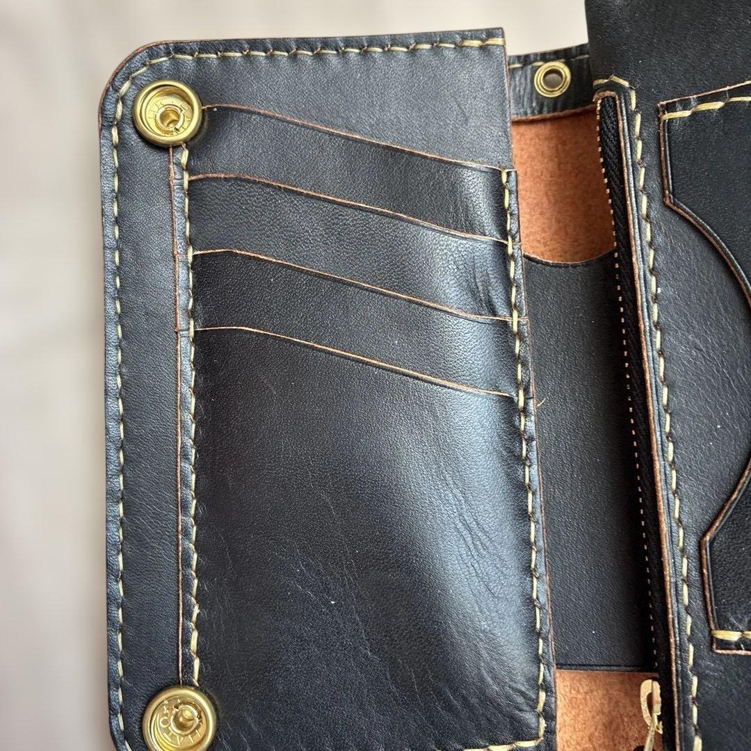 【茶芯ブラック】ミドルトラッカーウォレット　真鍮　お札を折らずに収納　タイプB