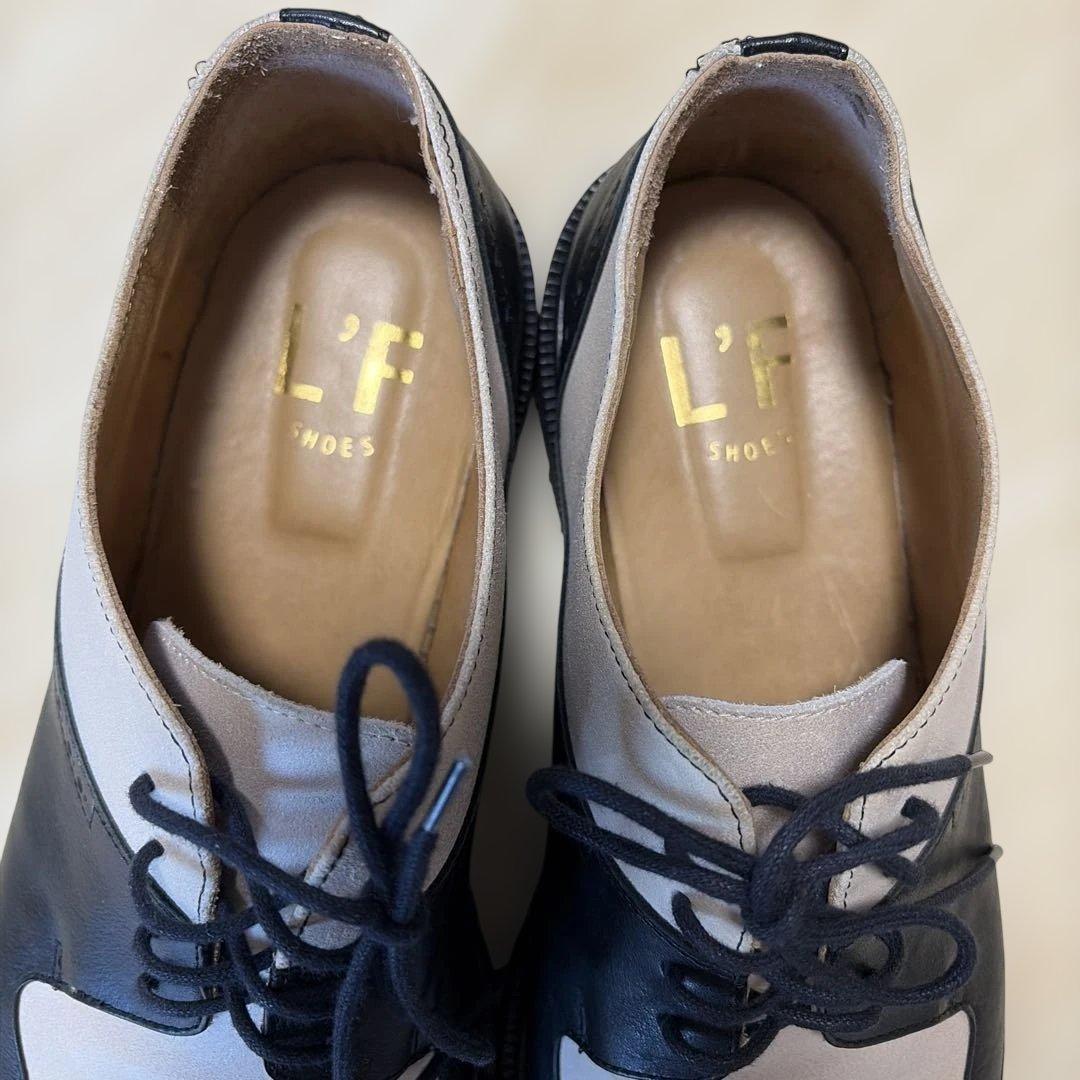L'F 黒とベージュ 厚底レースアップシューズ