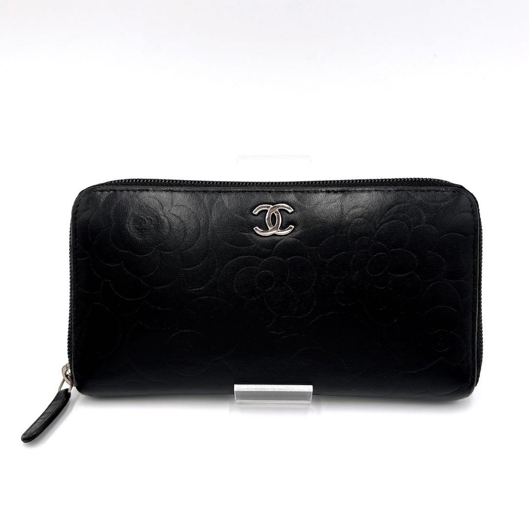 【美品】CHANEL シャネル カメリア ココマーク ラウンドファスナー 長財布