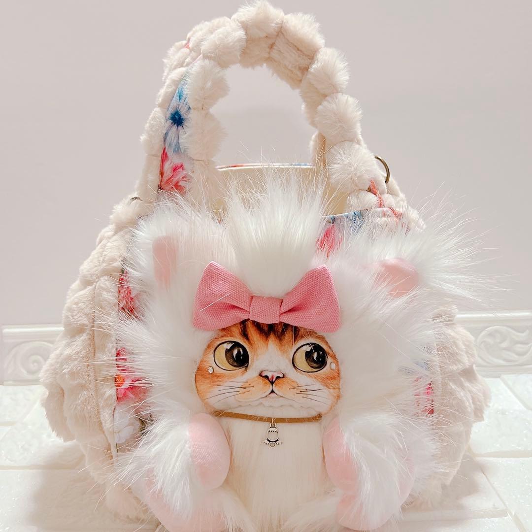 ゆ*ら様 コヤンイサムチョン ふわもこ トートバッグ 猫ちゃん 花柄×ファー