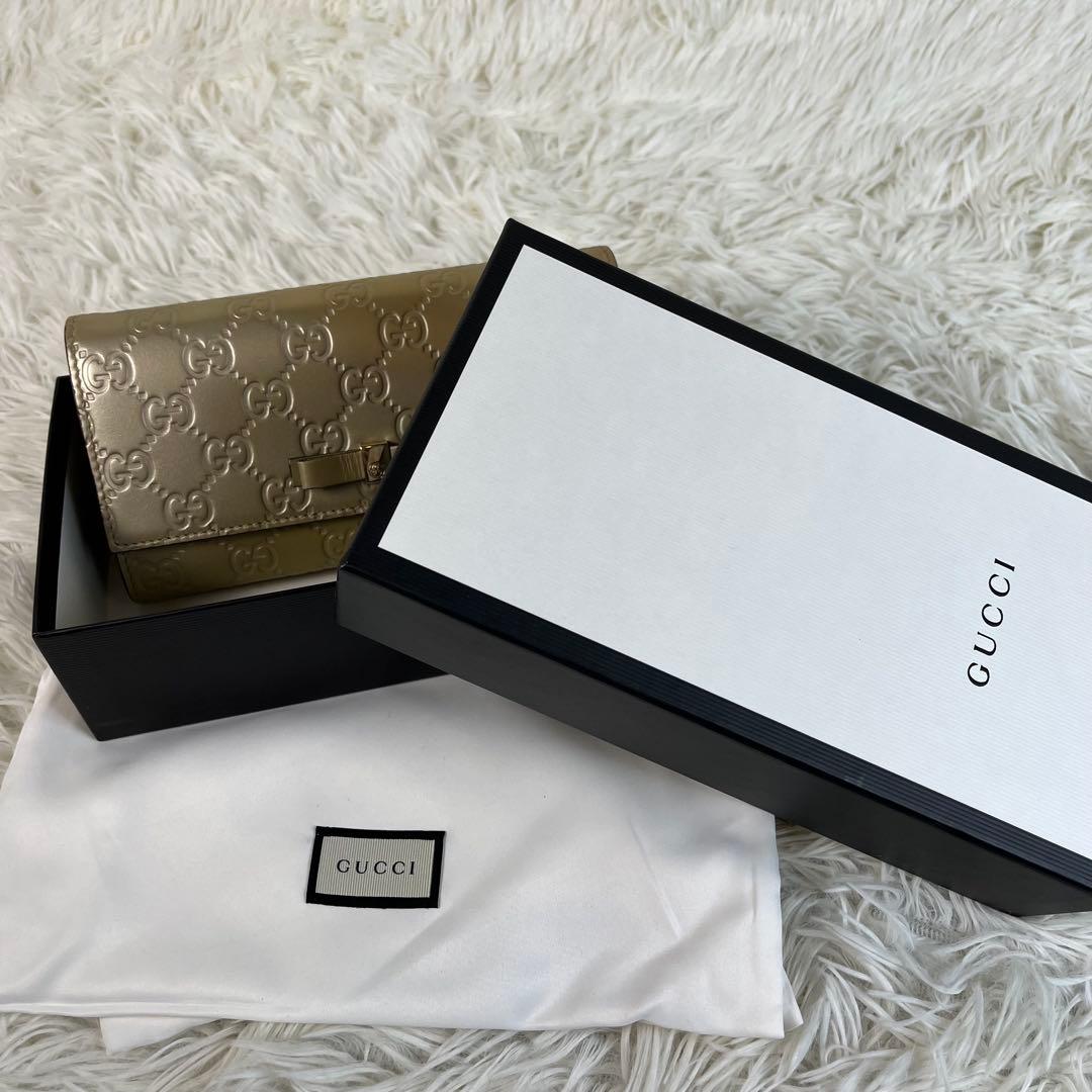美品　GUCCI シマ　レザー　コンチネンタルウォレット　長財布　ゴールド