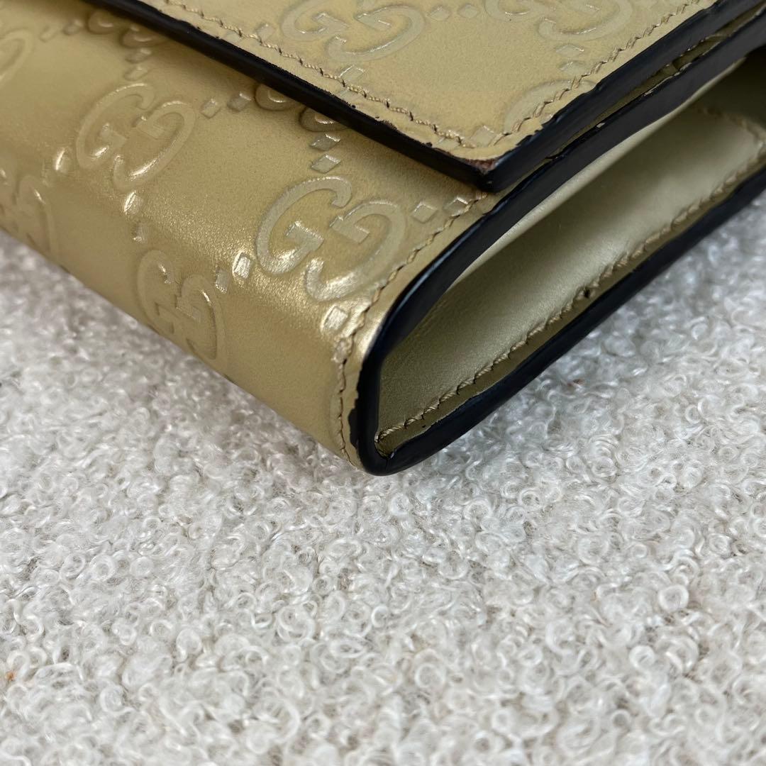 美品　GUCCI シマ　レザー　コンチネンタルウォレット　長財布　ゴールド