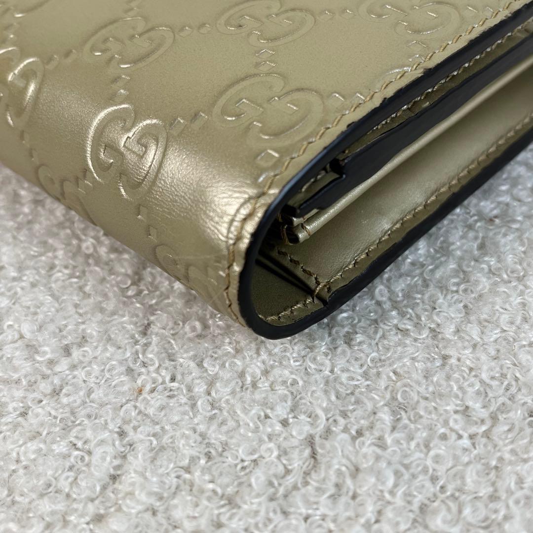美品　GUCCI シマ　レザー　コンチネンタルウォレット　長財布　ゴールド