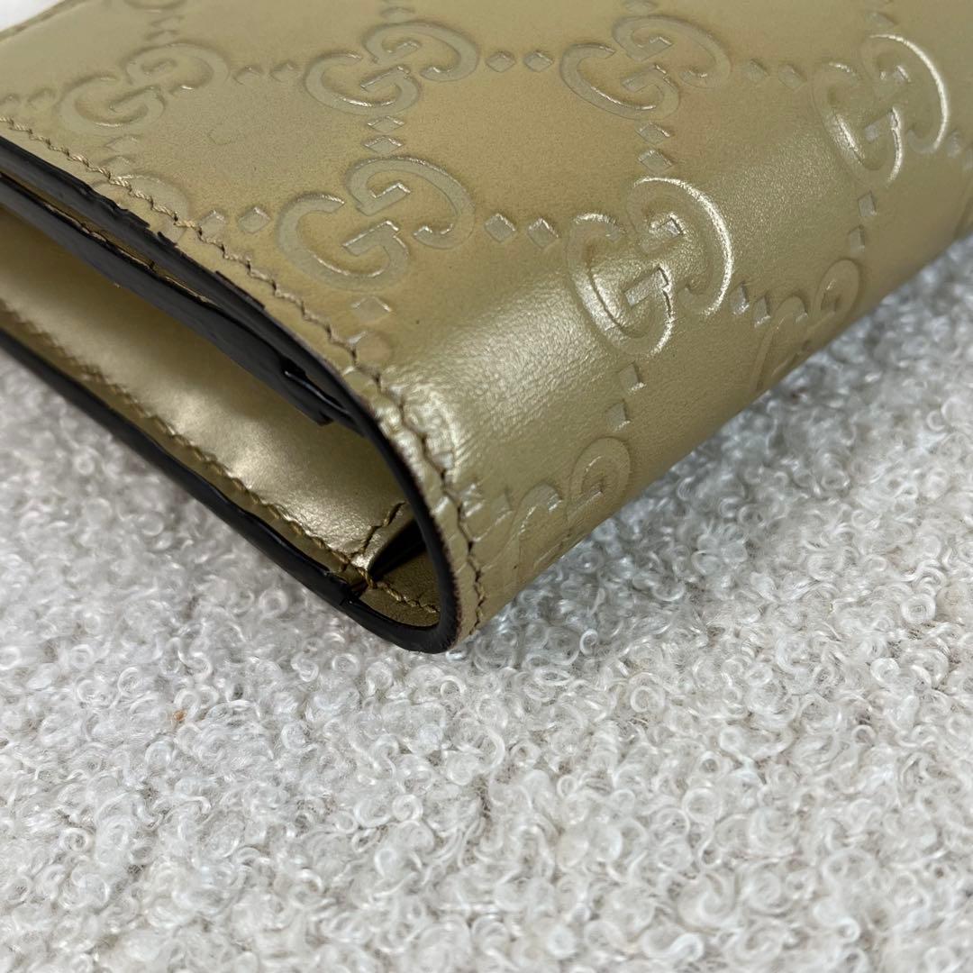 美品　GUCCI シマ　レザー　コンチネンタルウォレット　長財布　ゴールド