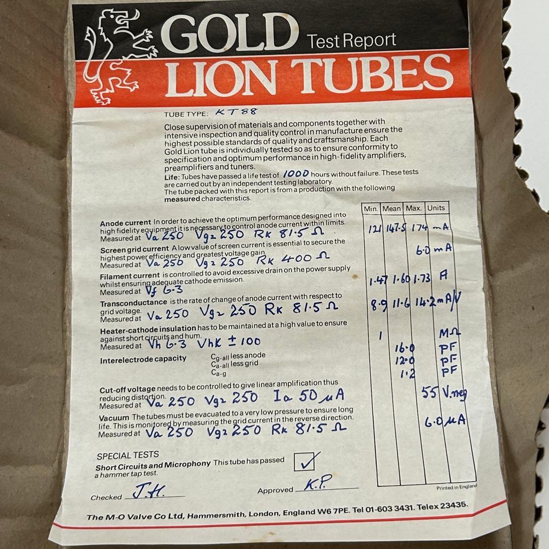 GOLD LION KT88 真空管 2本セット