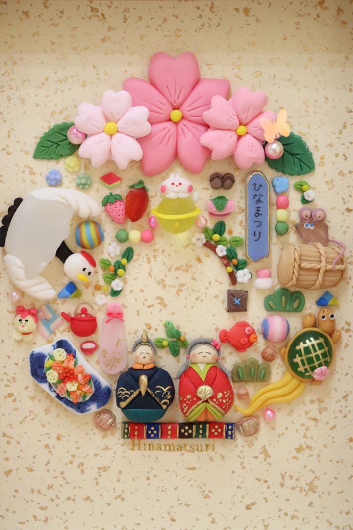 【現品のみ　なんて可愛いお雛様リース】　シーグラスアート