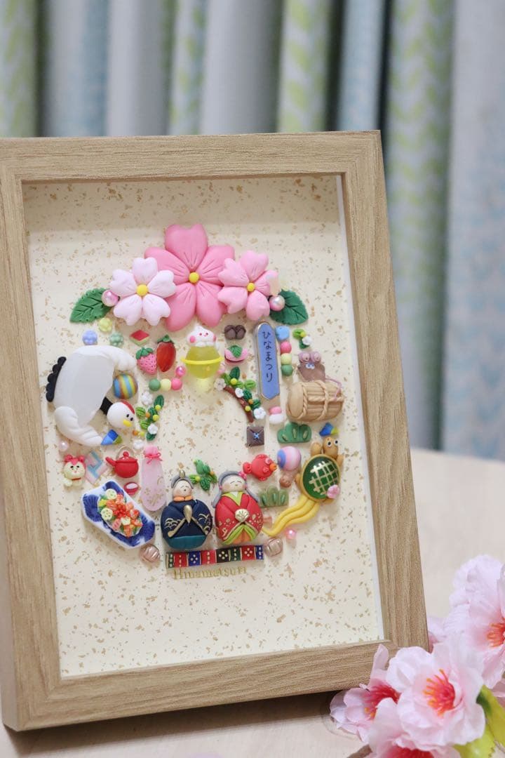 【現品のみ　なんて可愛いお雛様リース】　シーグラスアート