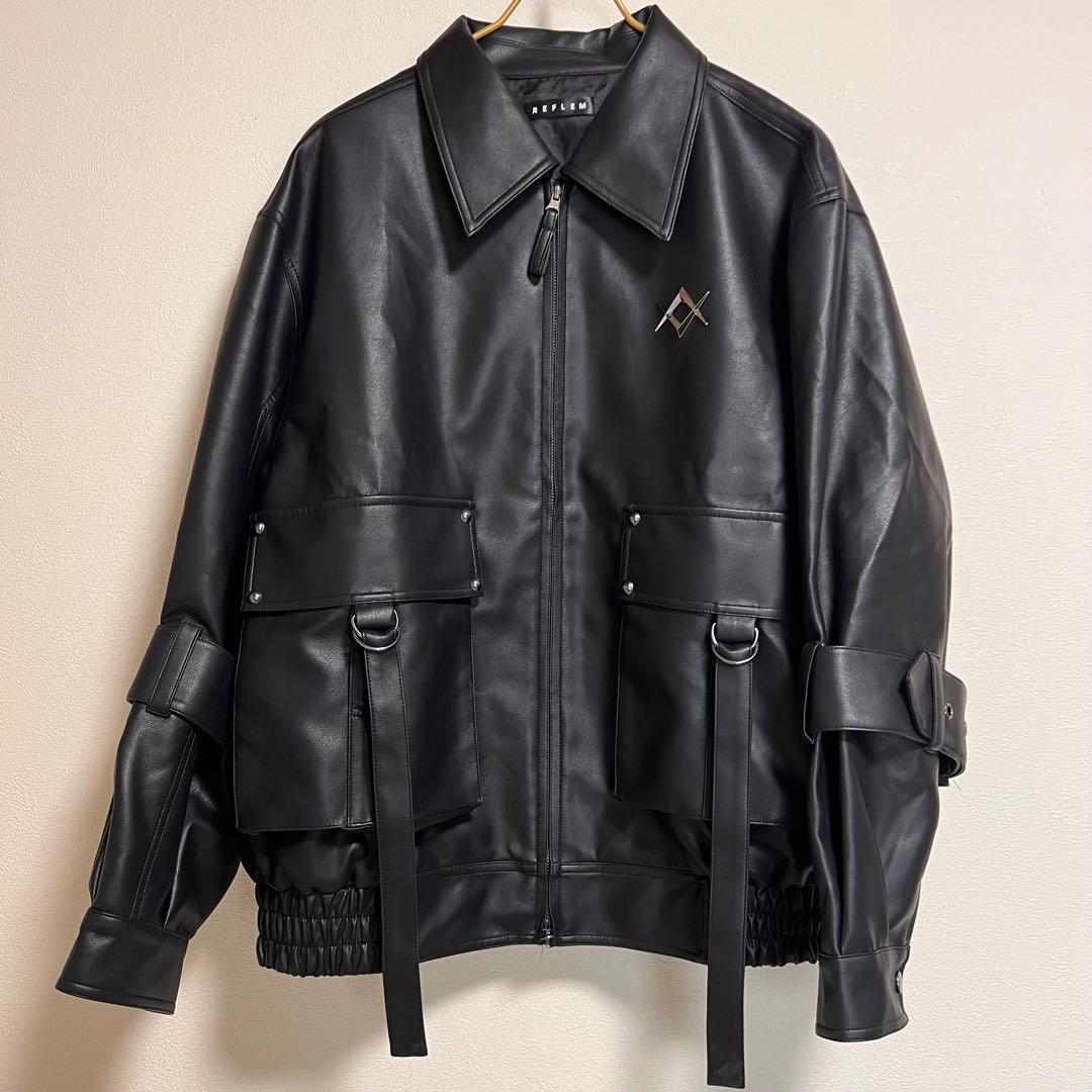 ほぼ未使用✨『REFLEM/レフレム』クロス刺繍PUレザージャケット