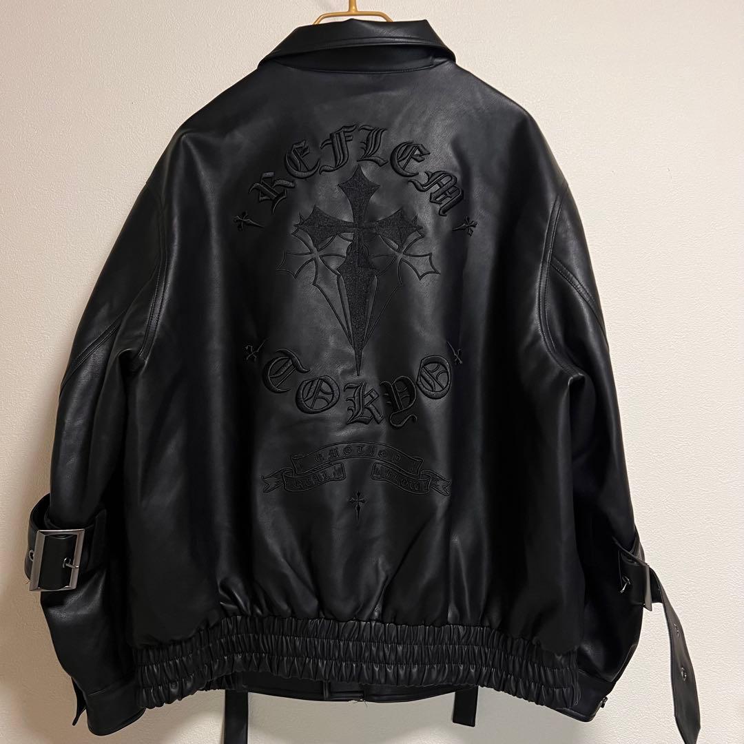 ほぼ未使用✨『REFLEM/レフレム』クロス刺繍PUレザージャケット