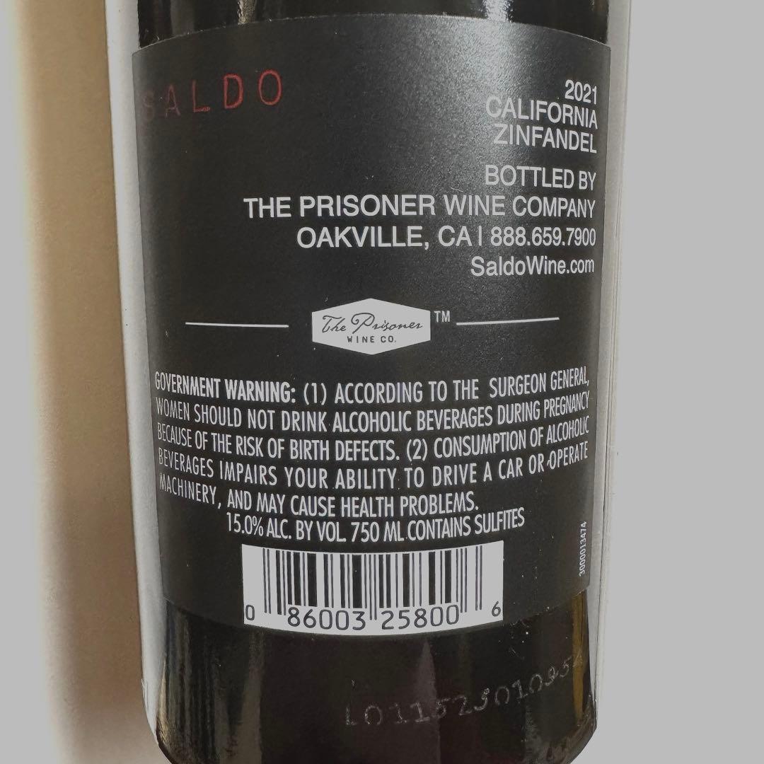 カリフォルニアワイン SALDO 2021 赤ワイン 1本